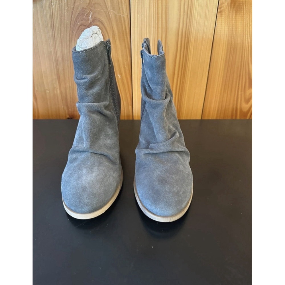 Womens Grey Suede Slouchy‎ Wedge Ankle Boots Side Zip Round Toe Size 8.5 M